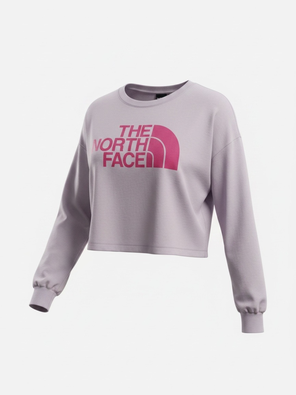 THE NORTH FACE Sunset Pass Cropped Long-Sleeve Top Light Gray Pink Logo SZ M